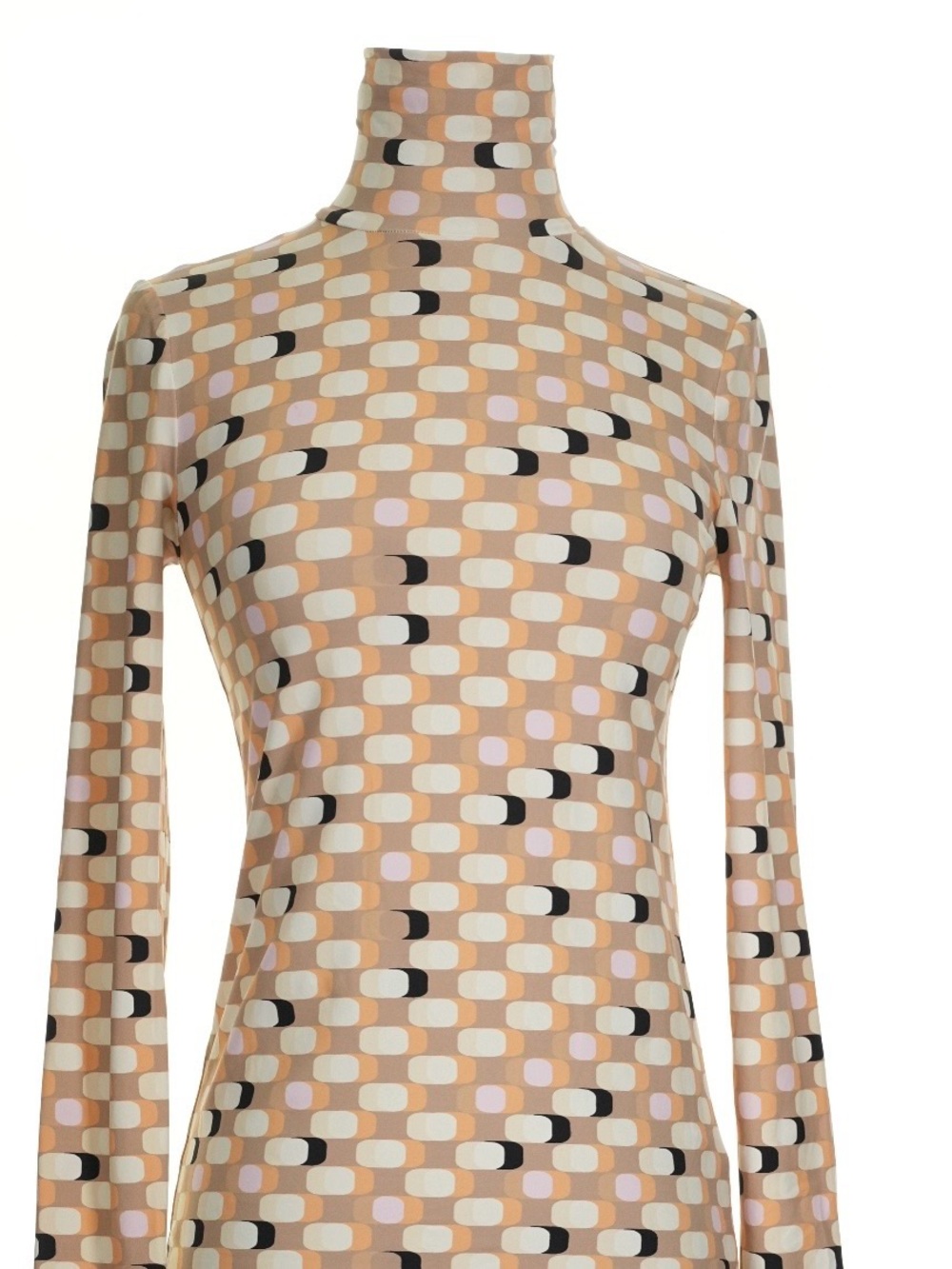 St. John Geometric Ovals Lozenges Print Turtleneck Long Sleeve Tee in Peach Pink